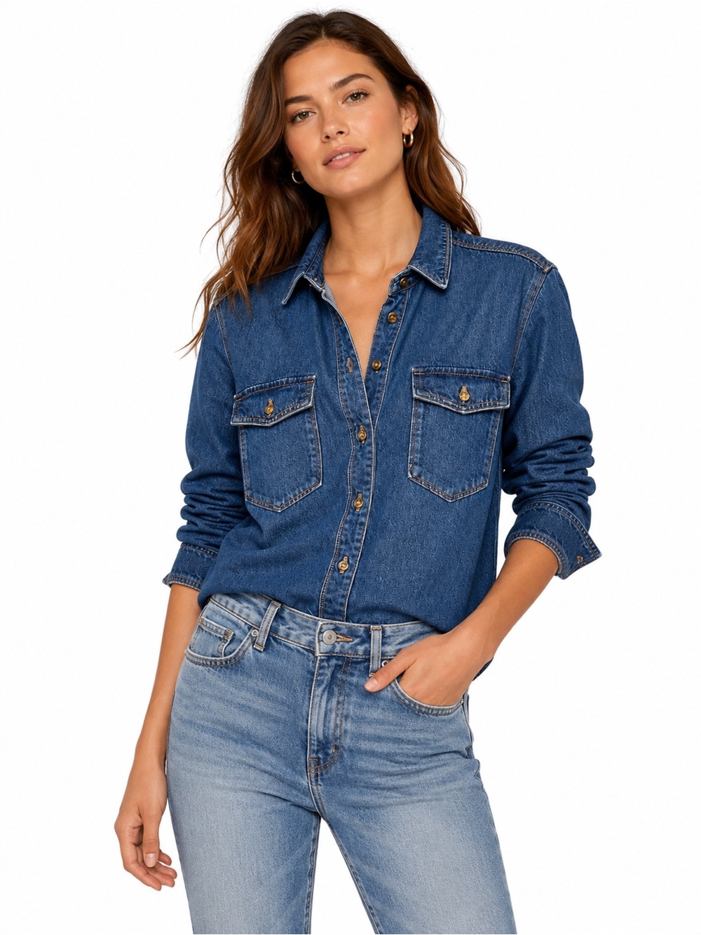 Good American Denim Shirt Women’s Size 0 XS Blue Tencel Button Down Utility NWOT